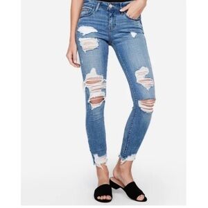 Express mid rise ankle leggings stretch + performance jeans distressed